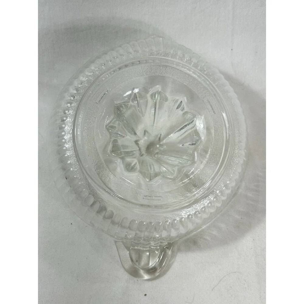 Vintage Pressed Glass Clear Juicer Orange Lemon Citrus Reamer W/ Handle Spout
